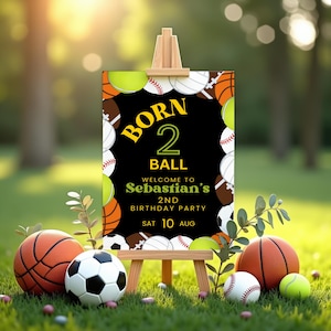 geboren zum Ball 2.Geburtstag Zeichen Basketball Geburtstag Willkommensschild Sofortdownload Sport Thema druckbare Dekoration für Jungen-Party