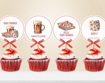 Pizza Cupcake Party ToppersInstant DownloadPizza Theme Baby ShowerPrintable Baking PartyCupcake DecorGender Neutral