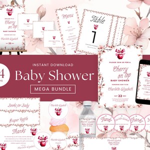 Rosa Schleife Beeren Dekor für BabypartyKirsche und Rosa Schleife Mega Bundle VorlageKirsche oben