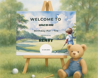 Hole in One Birthday Welcome Sign, Golf Par-Tee Decoration (Digital Download)
