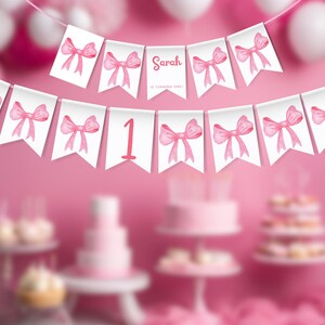 Pink Bow Birthday Milestone Template Instant Download Girls Just Want to be One Party Decor Template