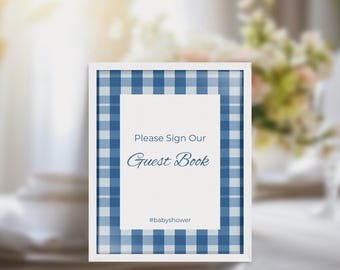 Blue Gingham Baby Shower Table Signs (Instant Download)