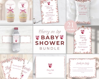 Cherry Baby Shower Bundle: Invitation, Sign, Toppers (Digital File)