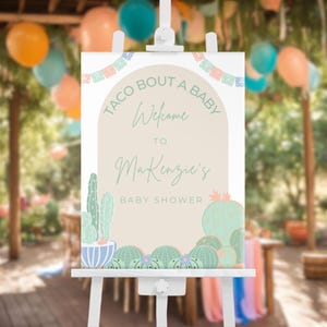 Taco Bout a Baby Welcome Sign Baby Shower Watercolor Cactus Mexican Succulent CouplesInstant DownloadTemplate Printable