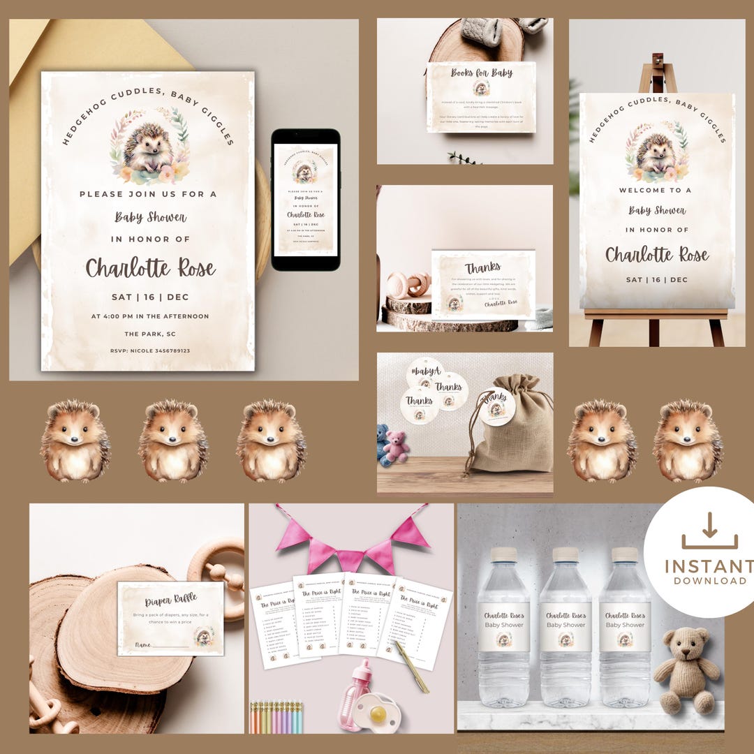Hedgehog Printable Baby Shower Bundle, Instant Download, Value Invite ...