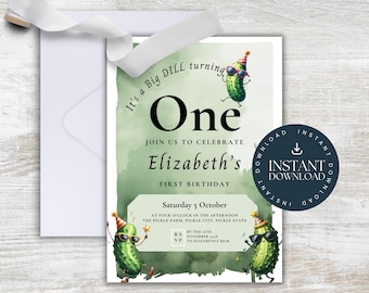 Dill Pickle 1st Birthday Invitation Template (Editable, Instant Download)