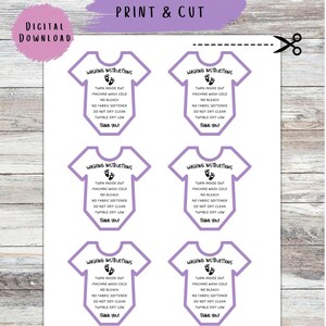 Afdrukbare wasinstructiekaarten| Digitale download| Baby| Onesie| Klaar om af te drukken| Klein bedrijf| Zakelijke benodigdheden