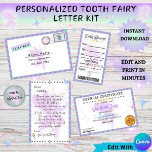 Kit de cartas del Hada de los Dientes personalizado, recuerdo único y personalizable para la pérdida de dientes de los niños, regalo ideal para bebés y niños pequeños.