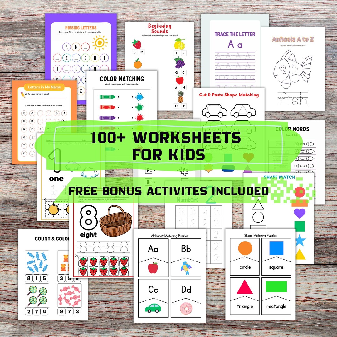 LEARNING WORKSHEETS Kids Worksheets Educational Bundle for Kids