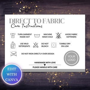 Instrucciones de cuidado DTF/ Tarjeta de ropa DTF/ Descarga digital/ Personalizable/ Canva/ Imprimible
