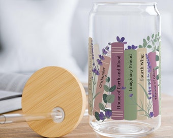 Vaso de vidrio de estante de libros personalizado, regalo del club de lectura, taza de vidrio personalizada para amantes de los libros, vaso de café helado para amantes de los libros personalizado, regalo para amantes de los libros