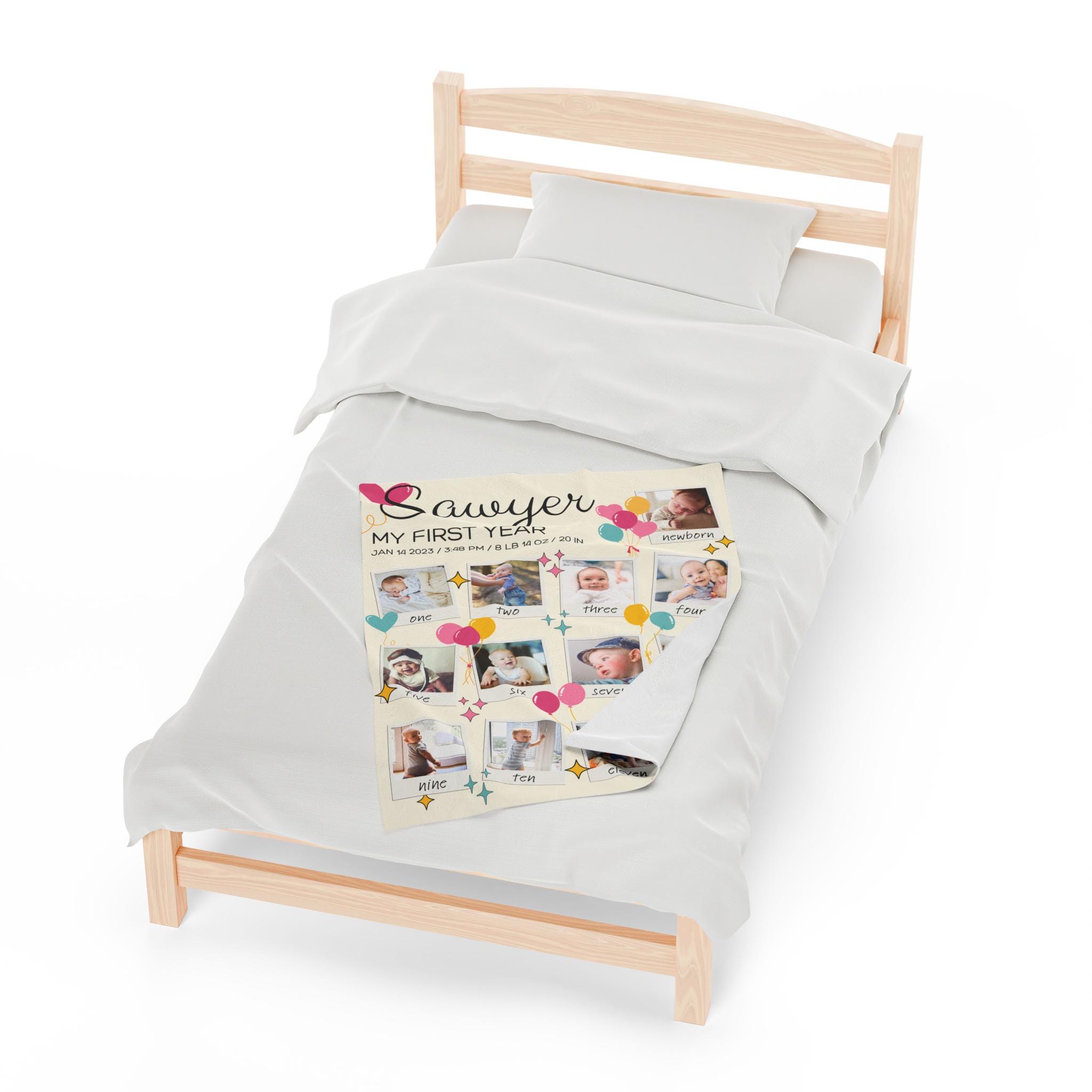 Baby's First Year Photo Blanket | Velveteen Plush Milestone Gift | Blanket With a Photo