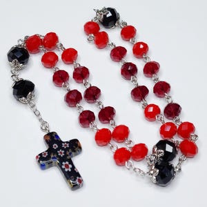 Anglican Prayer Beads, Protestant Episcopal Rosary, Murano Cross Red Black Glass Prayer Beads, Anglican Gift