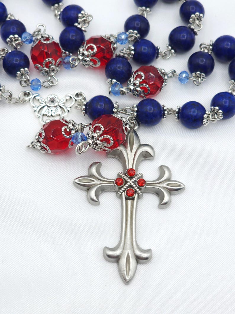 Anglican Prayer Beads - Protestant Rosary - Blue Lapis Lazuli Stone Red ...