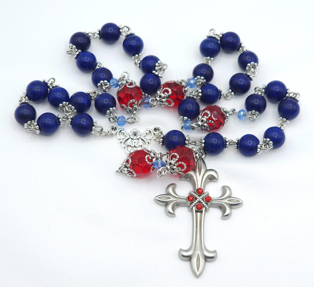 Anglican Prayer Beads - Protestant Rosary - Blue Lapis Lazuli Stone Red ...