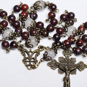 Lutheran Rosary, Protestant Rosary, Longworth Lenten Pattern Rosary, Genuine Natural Stone Lutheran Rosary, Bronze Lutheran Prayer Beads