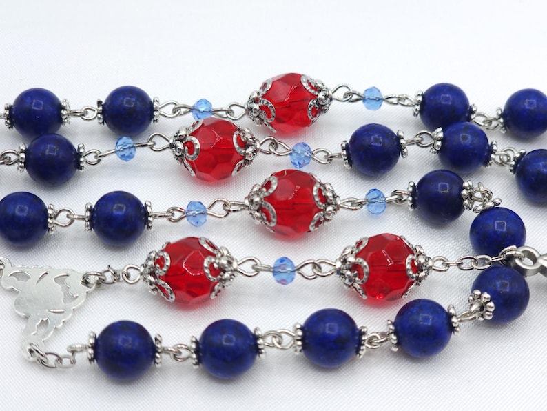 Anglican Prayer Beads - Protestant Rosary - Blue Lapis Lazuli Stone Red ...