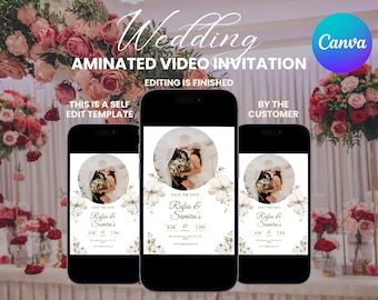 Green Watercolor Wedding Save The Date Video, Mobile Invitation (Digital)