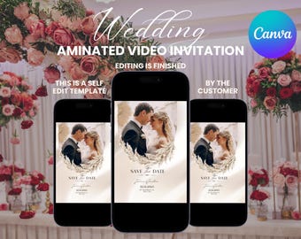 Beige Animated Wedding Save The Date, Elegant Mobile Invitation (Digital)