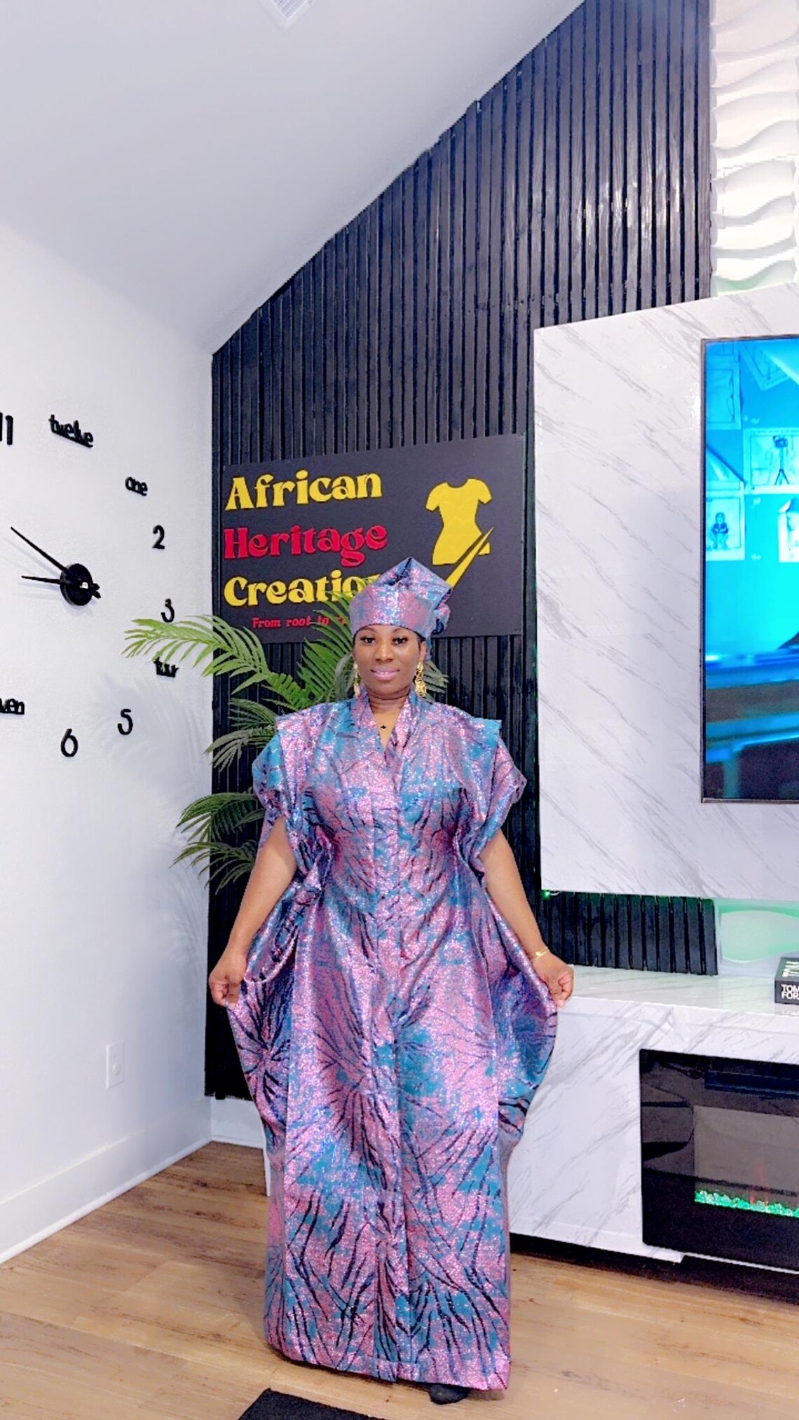 African Boubou Dress UK | Damask Brocade Kaftan | DerightFS