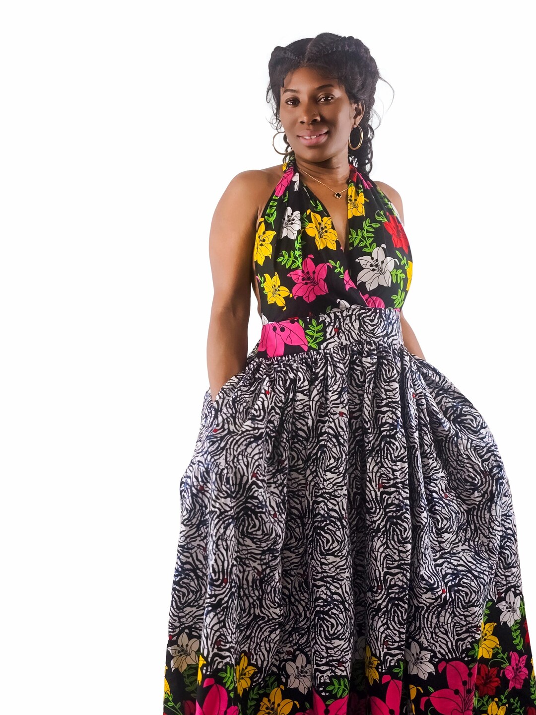 black plunge dress maxi Amedeo Plunge Halter Neck Maxi Dress
