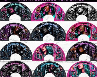 May include: Nine digital templates for cowgirl-themed clack fans. Each template features a black and pink background with a cowgirl illustration and the text "It's a cow girl thing".