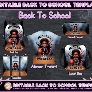 Back to School Editable Canva Template for Backpack, Pencil Case, Lunch Bag, Allover T-shirt, Mockup