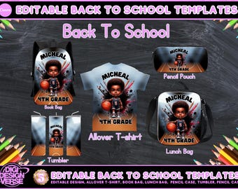 Back to School Editable Canva Template for Backpack, Pencil Case, Lunch Bag, Allover T-shirt, Mockup