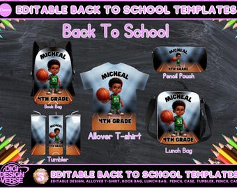 Back to School Editable Canva Template for Backpack, Pencil Case, Lunch Bag, Allover T-shirt, Mockup