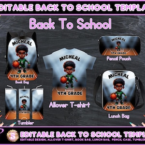 Back to School Editable Canva Template for Backpack, Pencil Case, Lunch Bag, Allover T-shirt, Mockup
