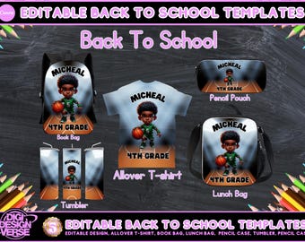 Back to School Editable Canva Template for Backpack, Pencil Case, Lunch Bag, Allover T-shirt, Mockup