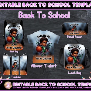 Back to School Editable Canva Template for Backpack, Pencil Case, Lunch Bag, Allover T-shirt, Mockup