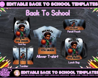 Back to School Editable Canva Template for Backpack, Pencil Case, Lunch Bag, Allover T-shirt, Mockup