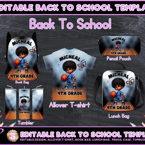 Back to School Editable Canva Template for Backpack, Pencil Case, Lunch Bag, Allover T-shirt, Mockup