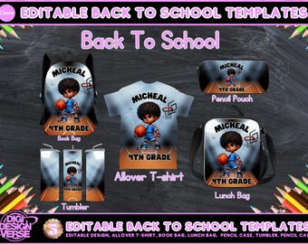 Back to School Editable Canva Template for Backpack, Pencil Case, Lunch Bag, Allover T-shirt, Mockup