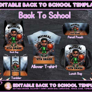 Back to School Editable Canva Template for Backpack, Pencil Case, Lunch Bag, Allover T-shirt, Mockup