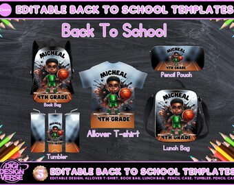 Back to School Editable Canva Template for Backpack, Pencil Case, Lunch Bag, Allover T-shirt, Mockup