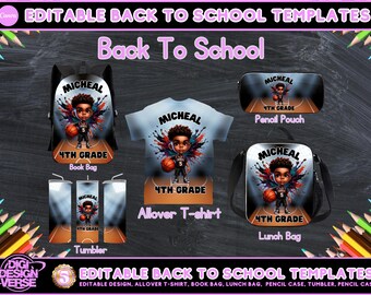 Back to School Editable Canva Template for Backpack, Pencil Case, Lunch Bag, Allover T-shirt, Mockup