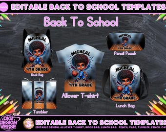 Back to School Editable Canva Template for Backpack, Pencil Case, Lunch Bag, Allover T-shirt, Mockup