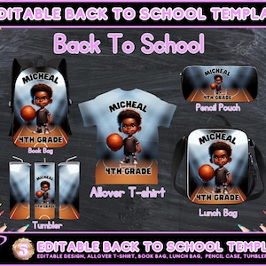 Back to School Editable Canva Template for Backpack, Pencil Case, Lunch Bag, Allover T-shirt, Mockup