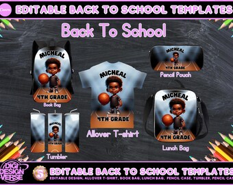 Back to School Editable Canva Template for Backpack, Pencil Case, Lunch Bag, Allover T-shirt, Mockup