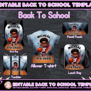 Back to School Editable Canva Template for Backpack, Pencil Case, Lunch Bag, Allover T-shirt, Mockup