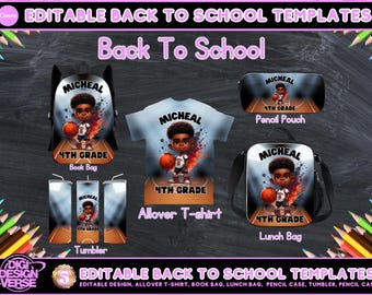 Back to School Editable Canva Template for Backpack, Pencil Case, Lunch Bag, Allover T-shirt, Mockup