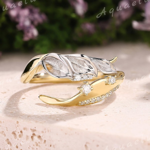 Vintage Blumen Calla Lilie Ring zwei Ton Verlobungsring Gold Moissanite Ehering für Frauen Geburtstag Blumenring Jahrestag kundenspezifische Geschenke
