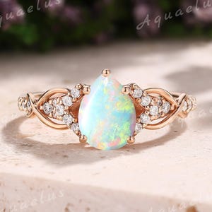 Vintage Pear Cut Natural Opal Rainbow Engagement Ring Rose Gold Rings Moissanite Cluster Wedding Ring For Women Ring Anniversary Gifts