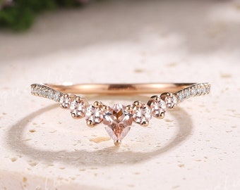 Fede nuziale in moissanite vintage in oro rosa, unica, fede nuziale Fede nuziale in moissanite vintage in oro rosa, unica, fede nuziale