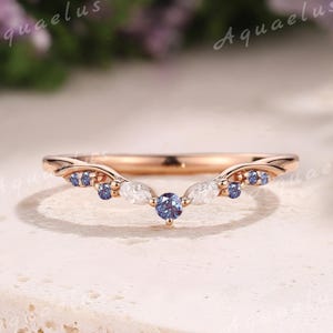 Unique Alexandrite Wedding Band Rose Gold Art Deco Moissanite Curved Wedding Ring Women Matching Rings Promise Jewelry Gifts For Women