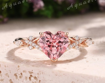 Vintage Heart Cut Pink Sapphire Engagement Ring Rose Gold Moissanite Wedding Ring Anniversary Gifts Papalacha Ring Birthstone For Women