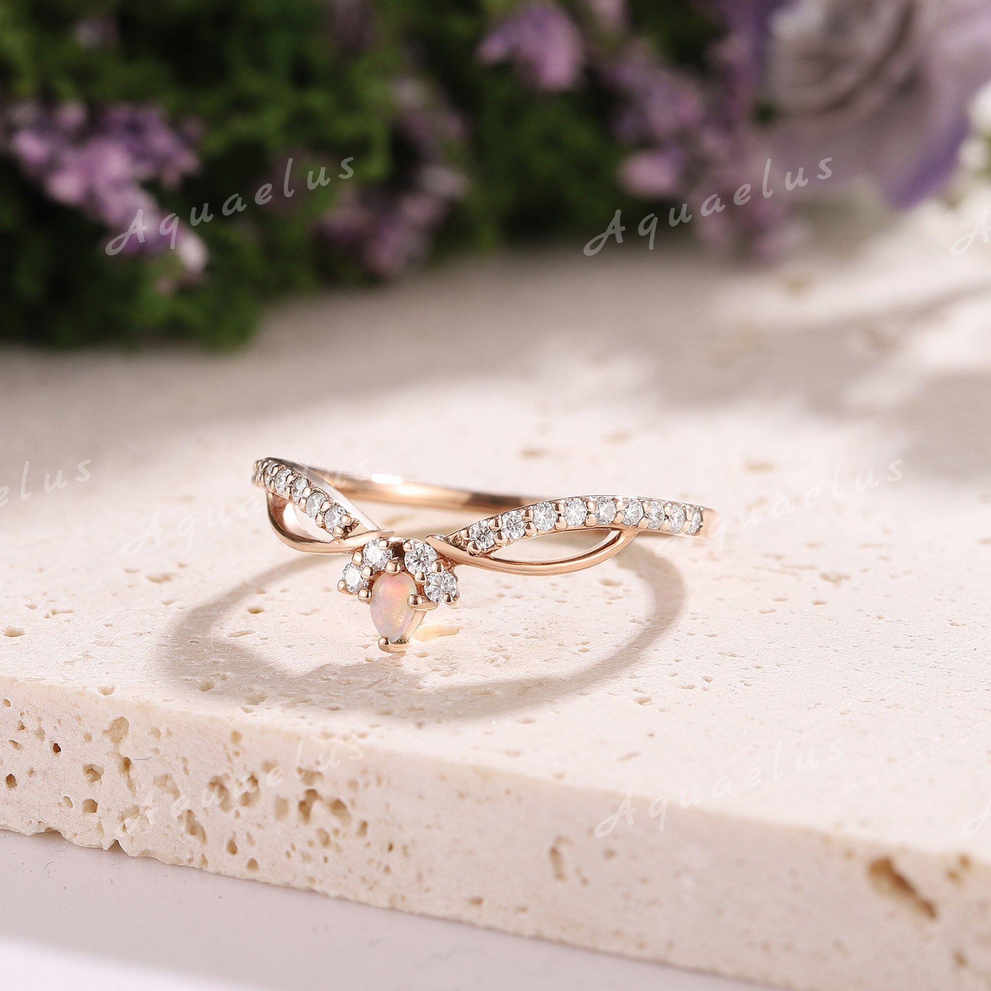 Alianza de boda de ópalo de fuego natural, oro rosa, moissanita