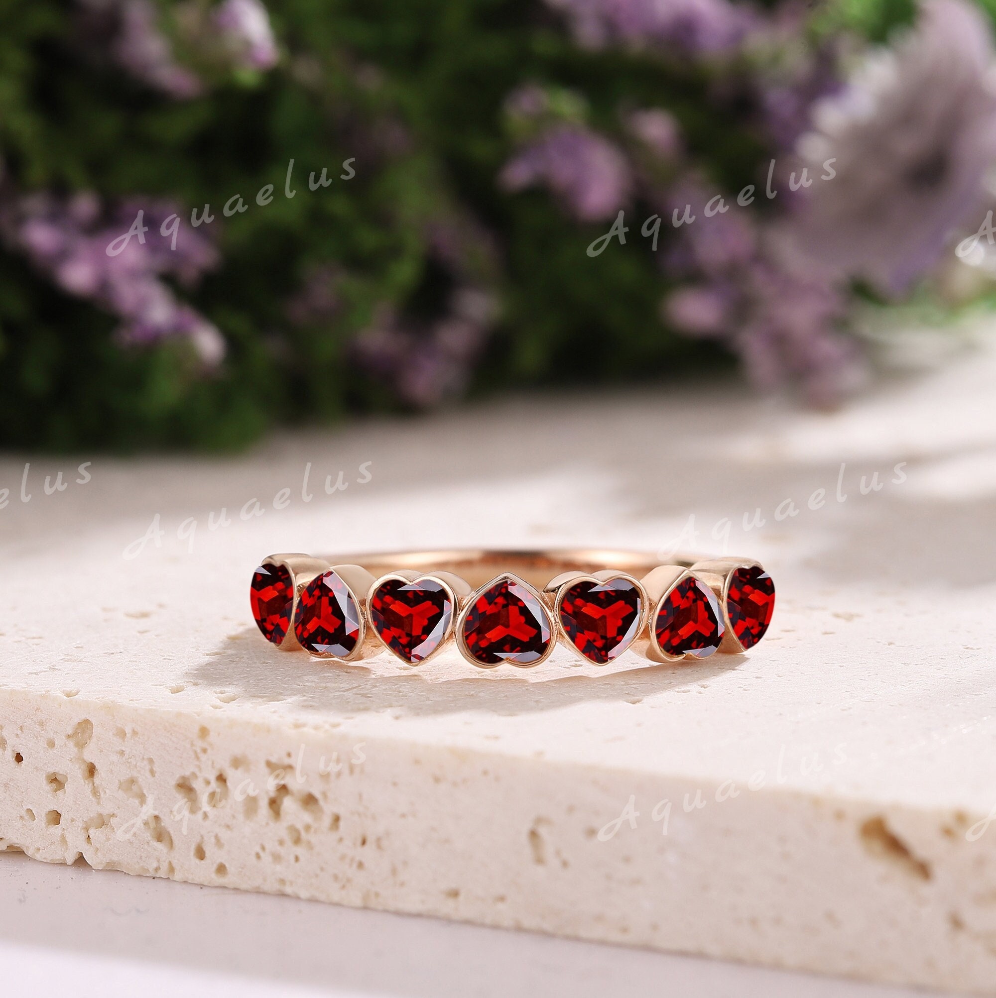 Heart Shaped Garnet Ring Art Deco Garnet Wedding Band Gold Bezel Rings for Women Red Gemstone Valentine Gifts for Her Personalized Jewelry